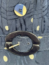 Load image into Gallery viewer, Original 1930's Navy Silk Belted Day Dress with Cream Polka Dots - Bust 36 38