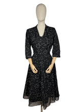 Load image into Gallery viewer, Original 1950's Volup Cocktail Dress in Black Net With Flower Print by Philip Kunick - Bust 42 44