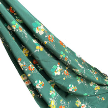 Load image into Gallery viewer, Original 1930's Emerald Green Pure Silk Fabric with Autumnal Floral Print - Dress Length