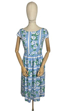 Load image into Gallery viewer, Original 1950's Floppy Cotton Day Dress in Blue and White Roses Stripe - Bust 34 35