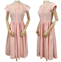 Load image into Gallery viewer, 1950s Pastel Pink Cotton Dress with Lace Trimmings by Teena Paige - Bust 35 36 *