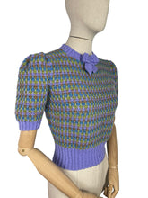 Load image into Gallery viewer, Reproduction 1940's Waffle Stripe Jumper in Brown, Blue, Green and Lavender Knitted from a Wartime Pattern - Bust 36 38 40