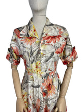 Load image into Gallery viewer, Original Late 1940's or Early 1950's CC41 Belted Zip Fronted Bold Floral Dress in Taffeta - Bust 36 38