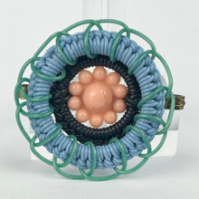 Load image into Gallery viewer, Original 1940's Pink, Green, Blue and Black Wartime Make Do and Mend Brooch with Flower Button Trim
