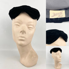 Load image into Gallery viewer, Original 1950's Classic Black Velvet Hat by Jacoll - Great Wardrobe Staple