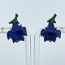 Load image into Gallery viewer, Vintage Painted Bakelite Gentian Brooch and Earrings Set From the 1940's or 1950's