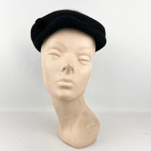 Load image into Gallery viewer, Original 1950's Black Fur Felt Hat with Double Button Trim - Timeless Piece