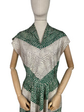 Load image into Gallery viewer, Original 1940's Green and White Chevron Print Day Dress - Bust 38