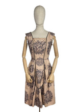 Load image into Gallery viewer, Original 1950's Brown Sleeveless Day Dress with Black Roses Print - Bust 34 35 *