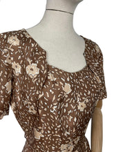 Load image into Gallery viewer, Original 1950's Pure Silk Wiggle Dress in Autumnal Print of Brown and Cream - Bust 40 *