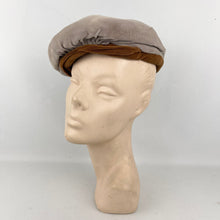 Load image into Gallery viewer, Original 1950’s Grey and Brown Velvet Hat with Bow Trim