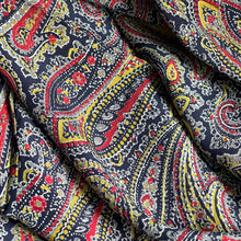Load image into Gallery viewer, Original 1930's Pure Silk Paisley Print Fabric in Red, Mustard, Navy and Grey 35" x 120"