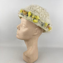 Load image into Gallery viewer, Original Late 1950's White Net Summer Hat with Orange and Yellow Flower Trim *
