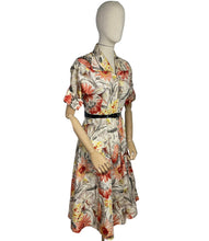 Load image into Gallery viewer, Original Late 1940's or Early 1950's CC41 Belted Zip Fronted Bold Floral Dress in Taffeta - Bust 36 38