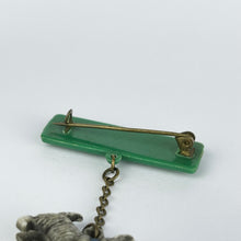 Load image into Gallery viewer, Original 1930's 1940's Green Bar Brooch with Grey Scottie Dog Dangle Charm