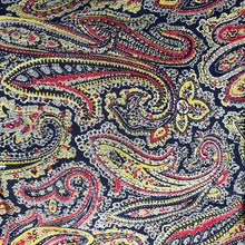 Load image into Gallery viewer, Original 1930's Pure Silk Paisley Print Fabric in Red, Mustard, Navy and Grey 35" x 120"