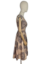 Load image into Gallery viewer, Original 1950's Brown Sleeveless Day Dress with Black Roses Print - Bust 34 35 *