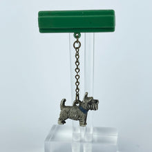 Load image into Gallery viewer, Original 1930's 1940's Green Bar Brooch with Grey Scottie Dog Dangle Charm