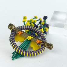 Load image into Gallery viewer, Original 1940's Purple, Yellow and Green Wartime Make Do and Mend Brooch with Flower Cluster Centre