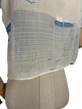Load image into Gallery viewer, Original 1920's Fine Muslin Embroidered Blouse with Seagulls and Lily Pads in Blue - Bust 34 35