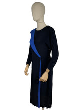 Load image into Gallery viewer, Original 1980's does 1940's Black and Blue Crepe Colour Block Dress - Bust 34 36 *