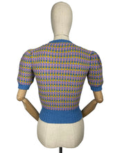 Load image into Gallery viewer, Reproduction 1940's Waffle Stripe Jumper in Blue, Pink, Purple and Mustard Knitted from a Wartime Pattern - Bust 36 38 40