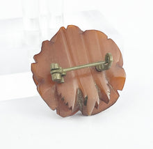 Load image into Gallery viewer, Original 1940's Carved Bakelite Rose Head Brooch in Brown