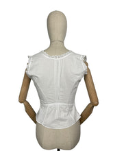 Load image into Gallery viewer, Antique White Cotton Chemise with Broderie Anglaise, Pintucks, Tie Waist and Yoke, Mother of Pearl Buttons - Bust 32 34 *