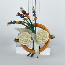 Load image into Gallery viewer, Original 1940's Orange, Green, Cream, Blue, Yellow and Red Wartime Make Do and Mend Brooch with Flower Cluster Centre