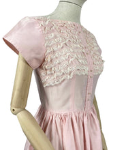 Load image into Gallery viewer, 1950s Pastel Pink Cotton Dress with Lace Trimmings by Teena Paige - Bust 35 36 *