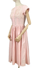 Load image into Gallery viewer, 1950s Pastel Pink Cotton Dress with Lace Trimmings by Teena Paige - Bust 35 36 *