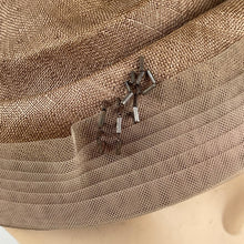 Load image into Gallery viewer, Original 1950’s Light Brown Straw Hat with Net and Bead Trim - Great Summer Hat *