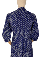 Load image into Gallery viewer, Original 1940’s 1950’s Novelty Print Pretzel Print Dress in Blue and White - Bust 34" *