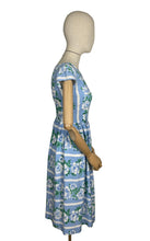 Load image into Gallery viewer, Original 1950's Floppy Cotton Day Dress in Blue and White Roses Stripe - Bust 34 35