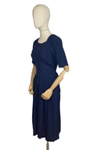 Load image into Gallery viewer, Original Classic 1940’s Blue Crepe Day Dress with Laced Waist Detail and Belt - Bust 34 35