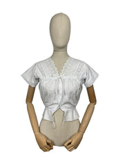 Load image into Gallery viewer, Antique White Cotton Chemise with Sleeves - Broderie Anglaise, Pintucks, Tie Waist and Yoke - Bust 34 36 *
