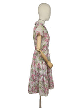 Load image into Gallery viewer, Original 1950’s Nylon Floral Dress with Pink Roses Print - Bust 36 38