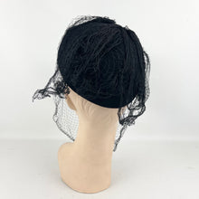 Load image into Gallery viewer, Original 1930’s 1940’s Studded Black Felt Marshall and Snelgrove Hat with Face Veil *
