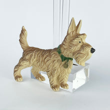 Load image into Gallery viewer, Original 1930's or 1940's Early Plastic Scottie Dog Brooch with Cute Green Collar and Gold Tag