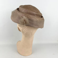 Load image into Gallery viewer, Original 1950’s Light Brown Straw Hat with Net and Bead Trim - Great Summer Hat *