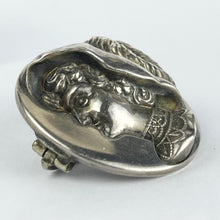 Load image into Gallery viewer, Antique Edwardian Hallmarked Silver Brooch Featuring a Lady in a Feather Hat