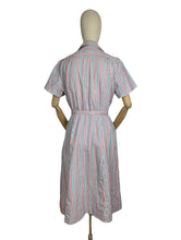 Load image into Gallery viewer, Original Late 1940's White Stripe Summer Dress in Purple, Pink, Turquoise and Black - Bust 40 42