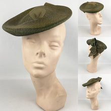 Load image into Gallery viewer, Original 1940’s Green Straw Hat with Large Grosgrain Bow Trim - AS IS