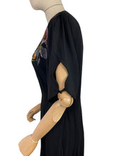 Load image into Gallery viewer, Utterly Incredible True Volup Original 1930's 1940's Satin Backed Crepe Dress with Hand Painted Floral Design - Bust 44 46