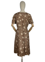 Load image into Gallery viewer, Original 1950's Pure Silk Wiggle Dress in Autumnal Print of Brown and Cream - Bust 40 *