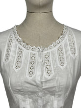 Load image into Gallery viewer, Antique White Cotton Chemise with Broderie Anglaise, Pintucks, Tie Waist and Yoke, Mother of Pearl Buttons - Bust 32 34 *