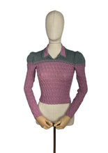 Load image into Gallery viewer, 1940's Reproduction Hand Knitted Long Sleeved Cable Jumper with Neat Collar in Mauve Pink and Ginseng Grey - Bust 34