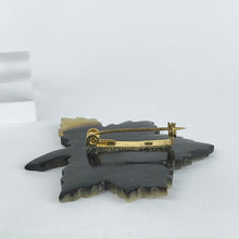 Load image into Gallery viewer, Vintage Carved Horn Leaf Brooch in Black, Cream and Brown