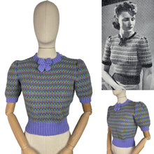 Load image into Gallery viewer, Reproduction 1940's Waffle Stripe Jumper in Brown, Blue, Green and Lavender Knitted from a Wartime Pattern - Bust 36 38 40