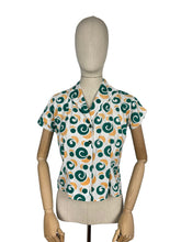 Load image into Gallery viewer, Original Late 1940’s or Early 1950’s Peplum Blouse in Green, Orange and White - Bust 34 36